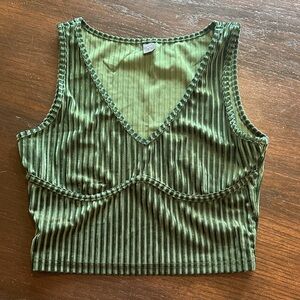 Green Ribbed Velvet Women's Top